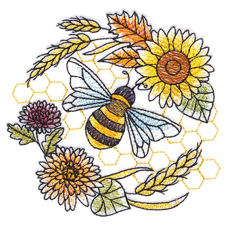 Buzzing Bee and Autumn Blooms Accent