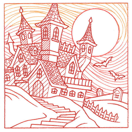 Spooky Evening - Haunted House Etching