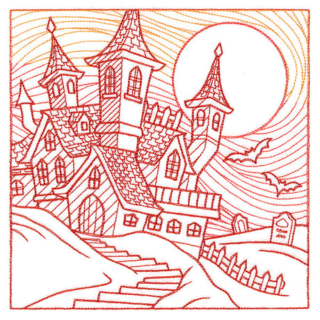 Spooky Evening - Haunted House Etching