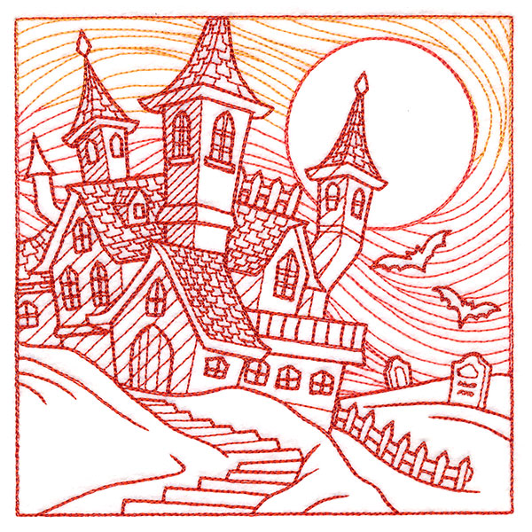 Spooky Evening - Haunted House Etching