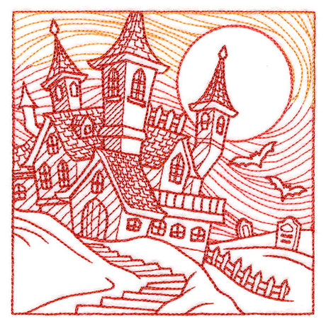 Spooky Evening - Haunted House Etching