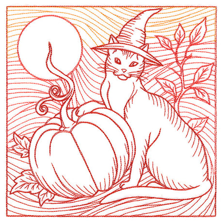 Spooky Evening - Cat & Pumpkin Etching