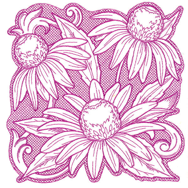 Coneflowers in Autumn Square (Trapunto)