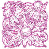 Coneflowers in Autumn Square (Trapunto)