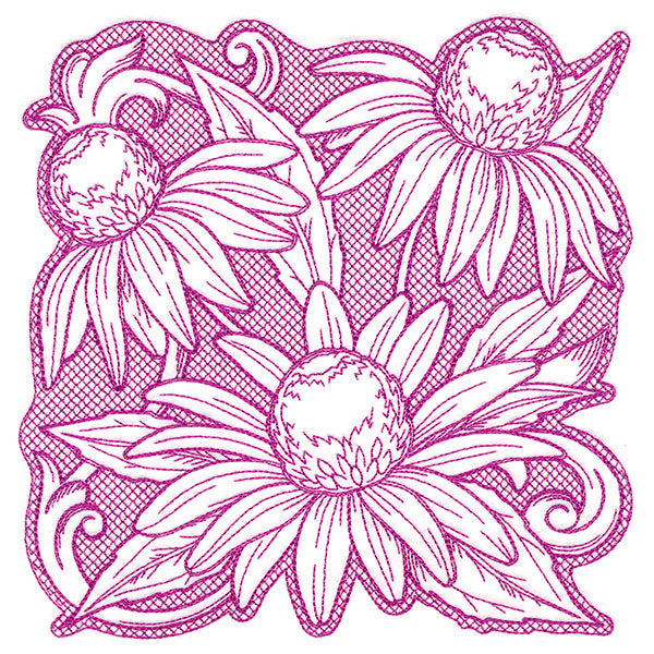 Coneflowers in Autumn Square (Trapunto)