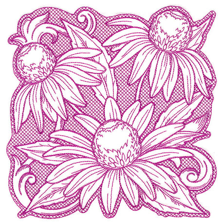 Coneflowers in Autumn Square (Trapunto)