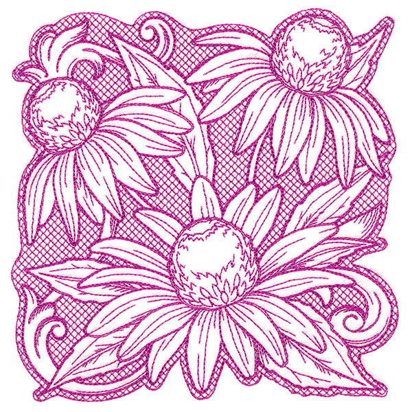 Coneflowers in Autumn Square (Trapunto)