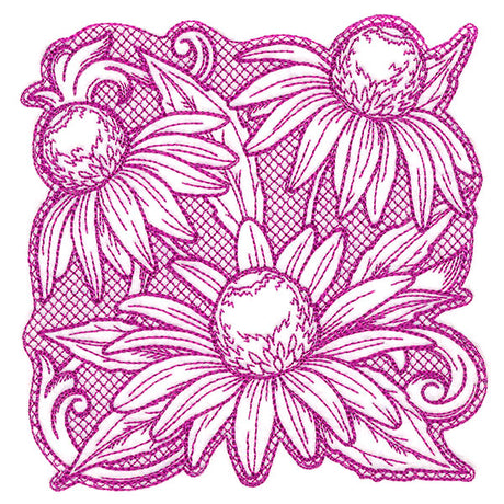 Coneflowers in Autumn Square (Trapunto)