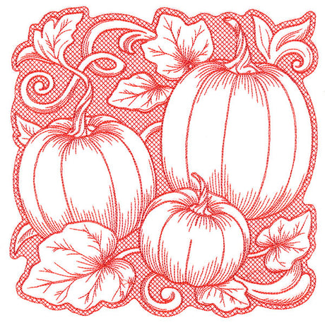 Pumpkin Patch in Autumn Square (Trapunto)