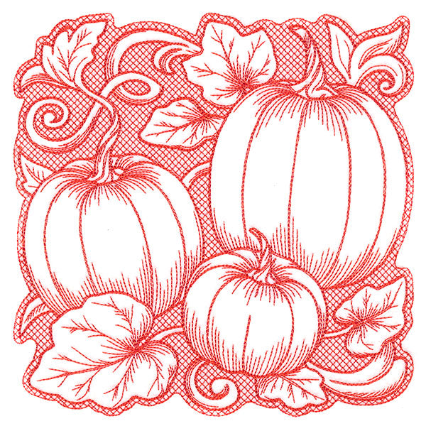 Pumpkin Patch in Autumn Square (Trapunto)