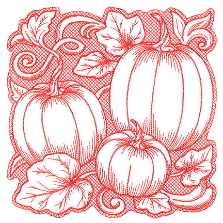 Pumpkin Patch in Autumn Square (Trapunto)