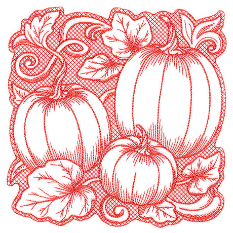 Pumpkin Patch in Autumn Square (Trapunto)