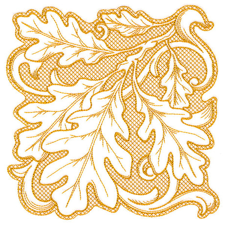 Oak Leaves in Autumn Square (Trapunto)