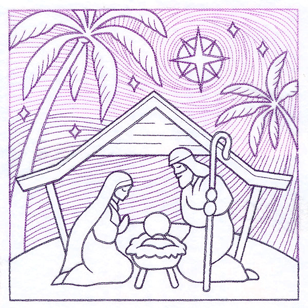 Serene Nativity Scene Square (Trapunto)