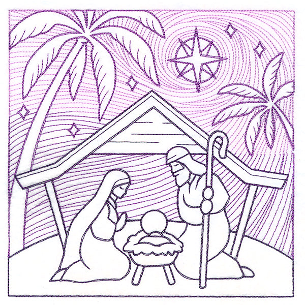 Serene Nativity Scene Square (Trapunto)