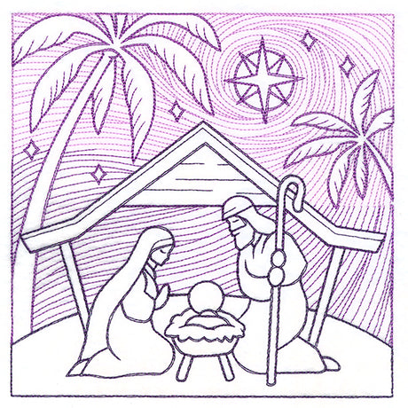 Serene Nativity Scene Square (Trapunto)
