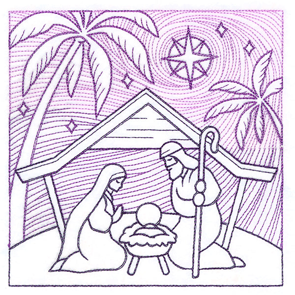 Serene Nativity Scene Square (Trapunto)