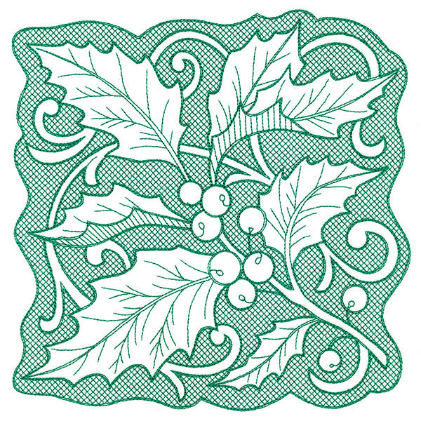 Holly of Christmas Square (Trapunto)