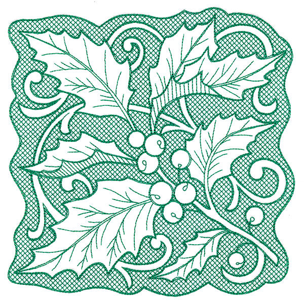 Holly of Christmas Square (Trapunto)