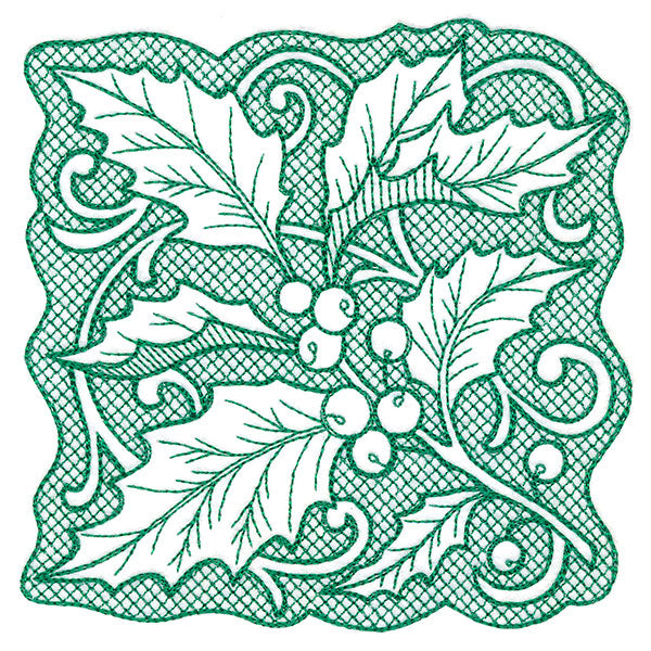 Holly of Christmas Square (Trapunto)