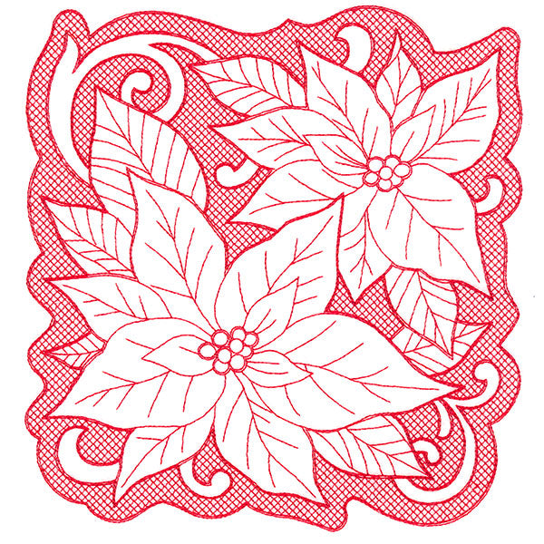 Poinsettias of Christmas Square (Trapunto)