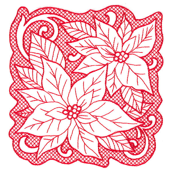 Poinsettias of Christmas Square (Trapunto)