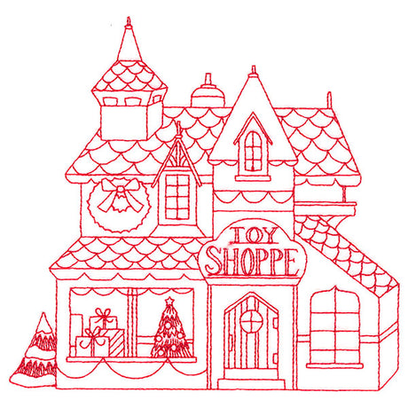 Christmas Village Scenes - Toy Shoppe (Redwork)