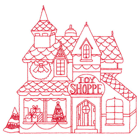 Christmas Village Scenes - Toy Shoppe (Redwork)
