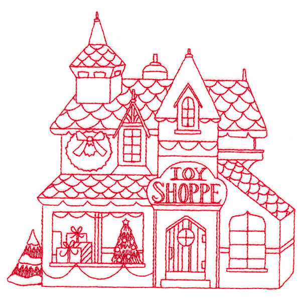 Christmas Village Scenes - Toy Shoppe (Redwork)