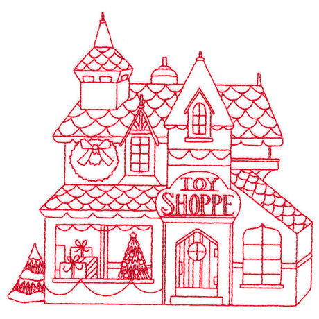 Christmas Village Scenes - Toy Shoppe (Redwork)