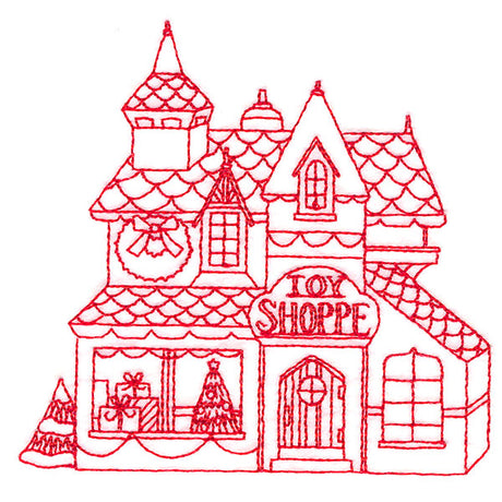 Christmas Village Scenes - Toy Shoppe (Redwork)