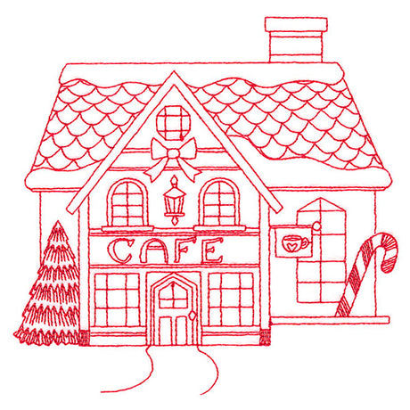 Christmas Village Scenes - Cafe (Redwork)