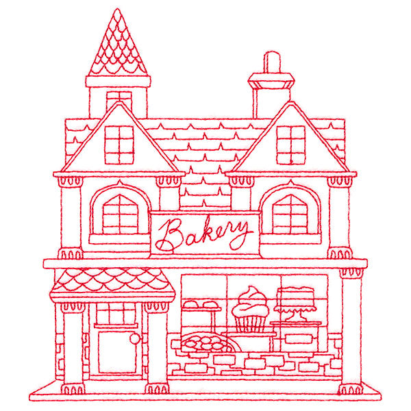 Christmas Village Scenes - Bakery (Redwork)