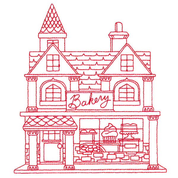 Christmas Village Scenes - Bakery (Redwork)