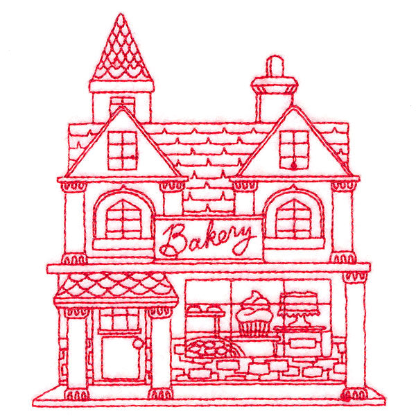 Christmas Village Scenes - Bakery (Redwork)