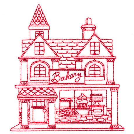 Christmas Village Scenes - Bakery (Redwork)