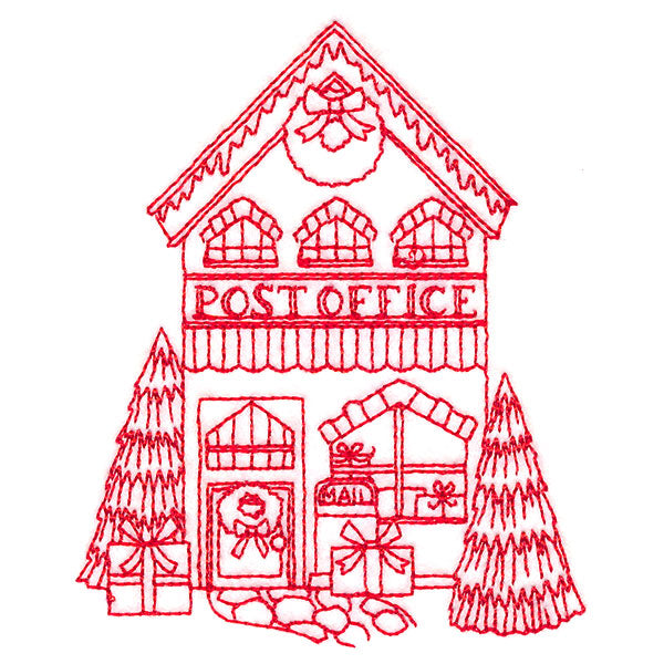 Christmas Village Scenes - Post Office (Redwork)