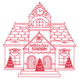 Christmas Village Scenes - Train Station (Redwork)