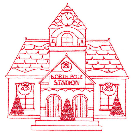 Christmas Village Scenes - Train Station (Redwork)