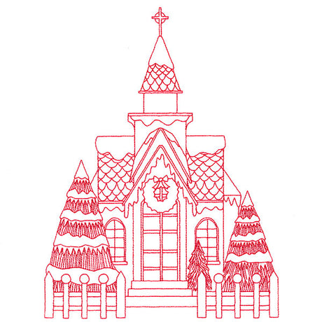 Christmas Village Scenes - Church (Redwork)