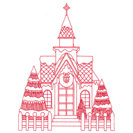 Christmas Village Scenes - Church (Redwork)