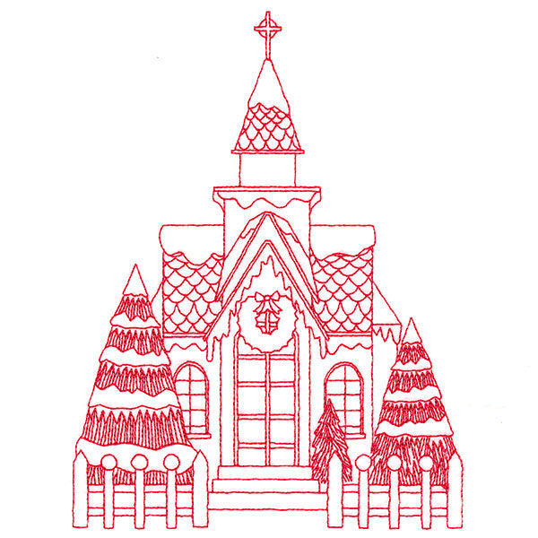 Christmas Village Scenes - Church (Redwork)