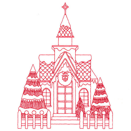 Christmas Village Scenes - Church (Redwork)