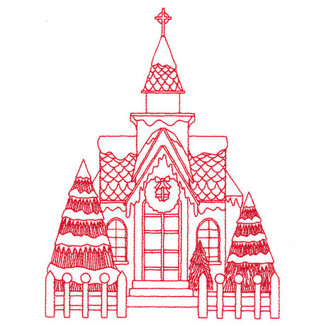 Christmas Village Scenes - Church (Redwork)