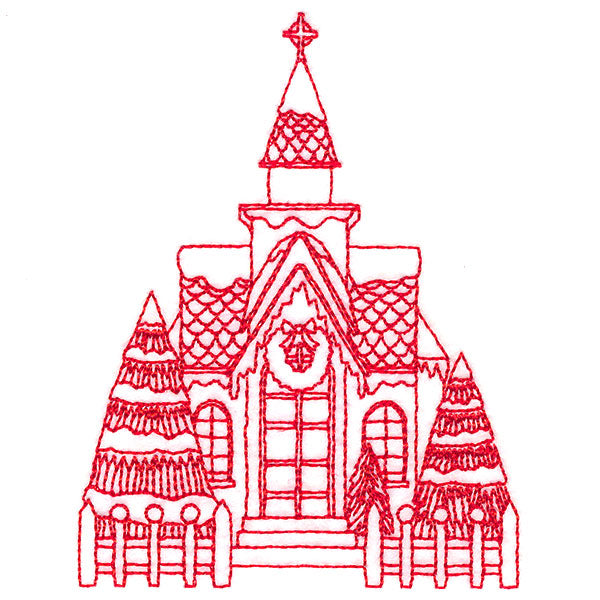 Christmas Village Scenes - Church (Redwork)