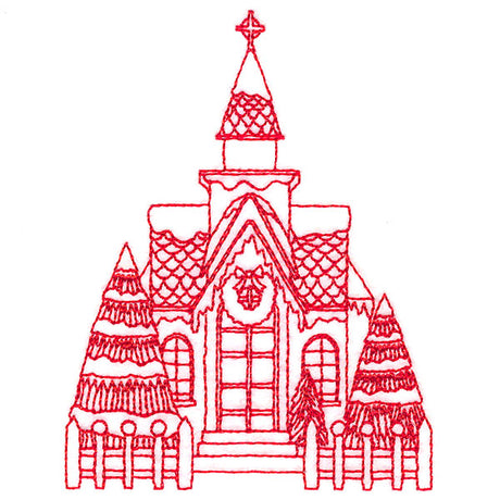 Christmas Village Scenes - Church (Redwork)