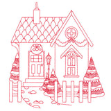 Christmas Village Scenes - Cozy Home (Redwork)