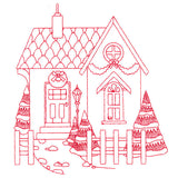 Christmas Village Scenes - Cozy Home (Redwork)