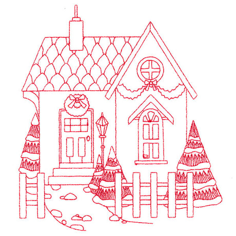 Christmas Village Scenes - Cozy Home (Redwork)