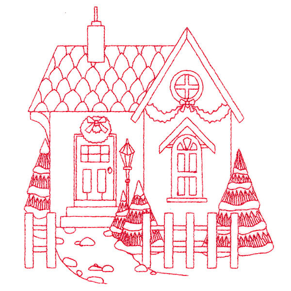 Christmas Village Scenes - Cozy Home (Redwork)